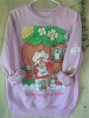 Strawberry Shortcake Pink Graphic Pullover Crewneck Sweatshirt size small pink